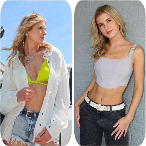 Womens Faux Leather Belts Set Gold Buckle Fashion Belts for Jeans Pants 3 Pack - Picture 4 of 6